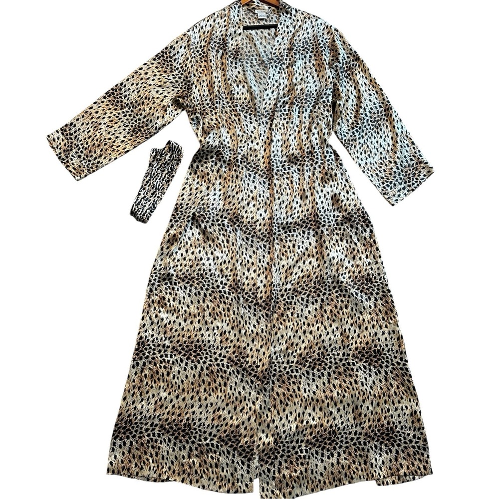 Neiman Marcus 100% Silk Long Robe Gown Womens Large Leopard Animal Belt Luxury